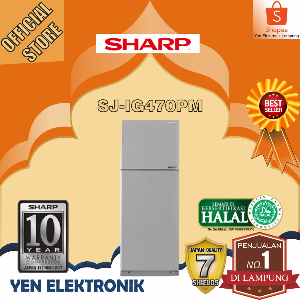 Kulkas SHARP SJ IG470M Lemari Es 2 Pintu Silver 397 Liter J-Tech Inverter Garansi Resmi SHARP 10 Tah