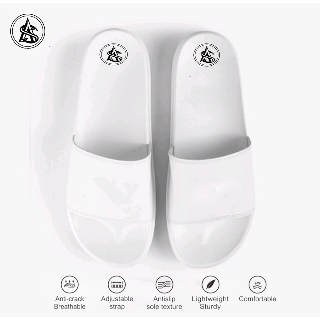 sandal slide pria dan wanita putih polos trendy dan sporty