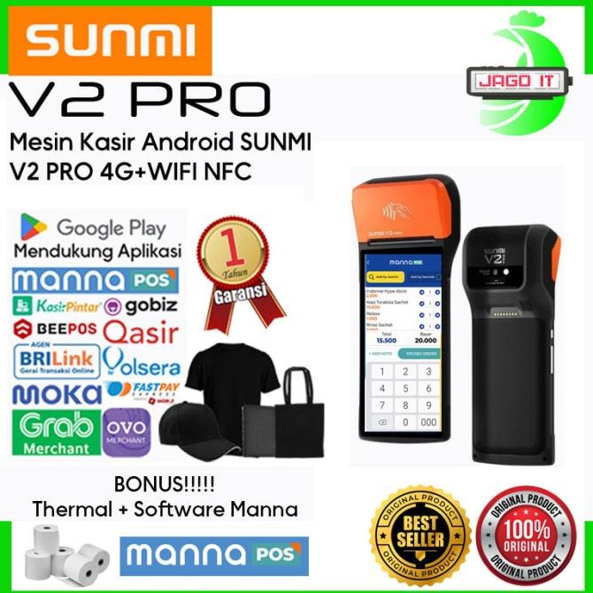 Mesin Kasir Android Portable SUNMI V2 PRO 4G+WIFI NFC