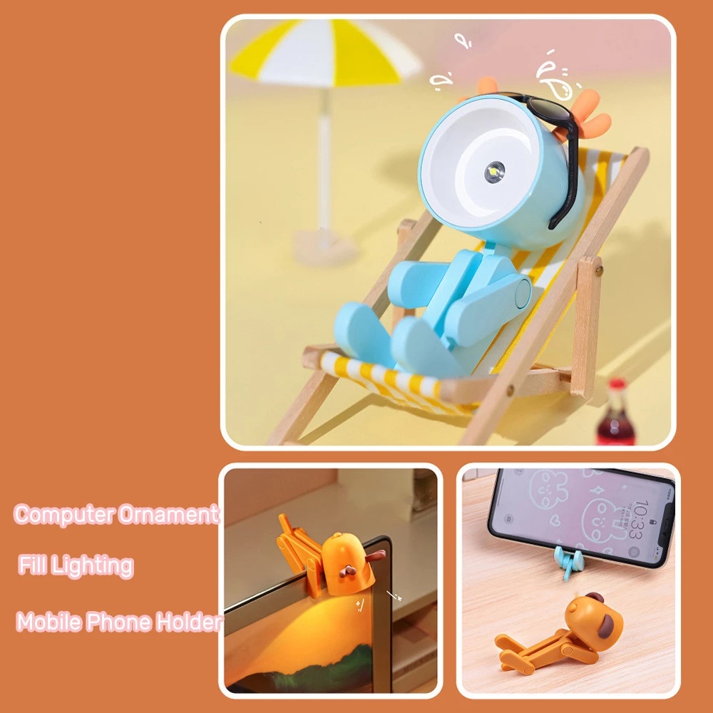 1pc Lampu Meja LED Mini Bentuk Kartun Anjing / Rusa Model Lipat Adjustable Untuk Dekorasi Rumah / Kantor