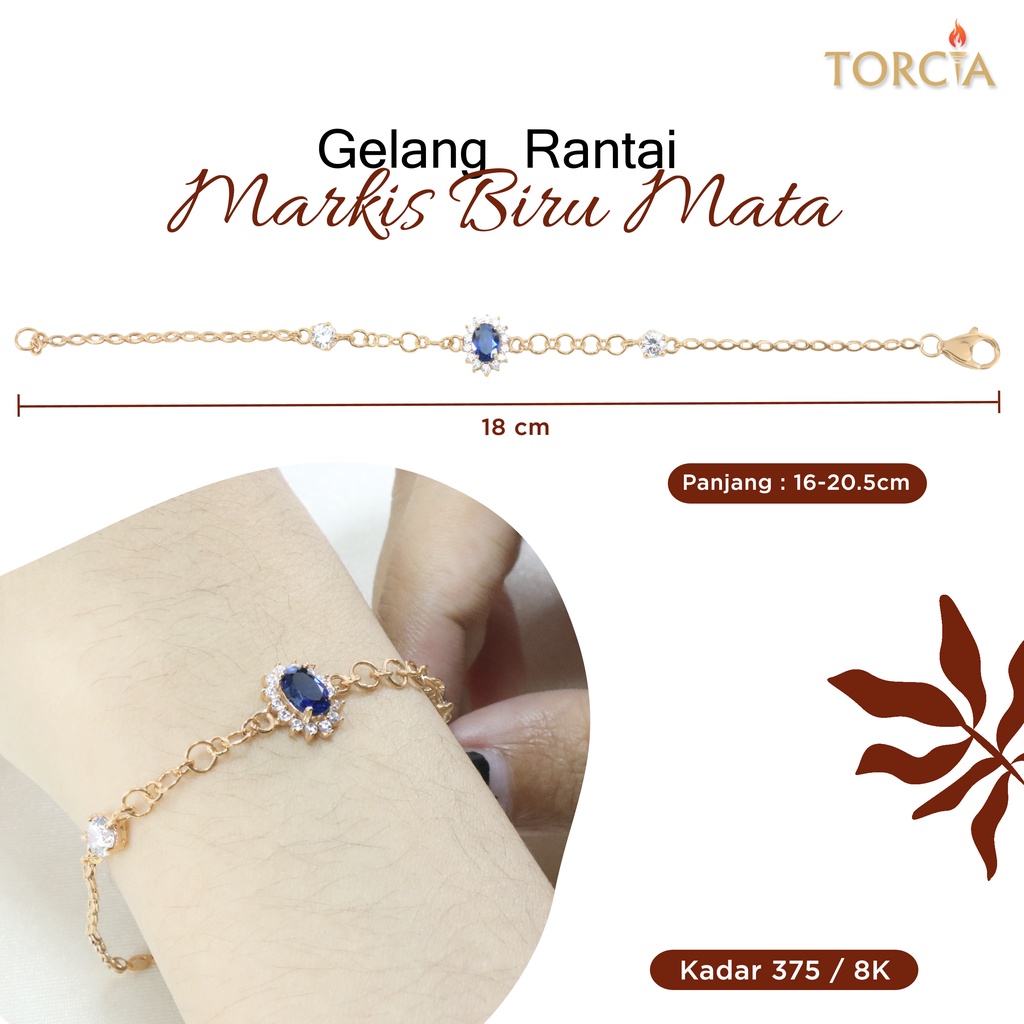 Gelang Rantai Emas Asli Markis Biru Mata Kadar 375 Torcia