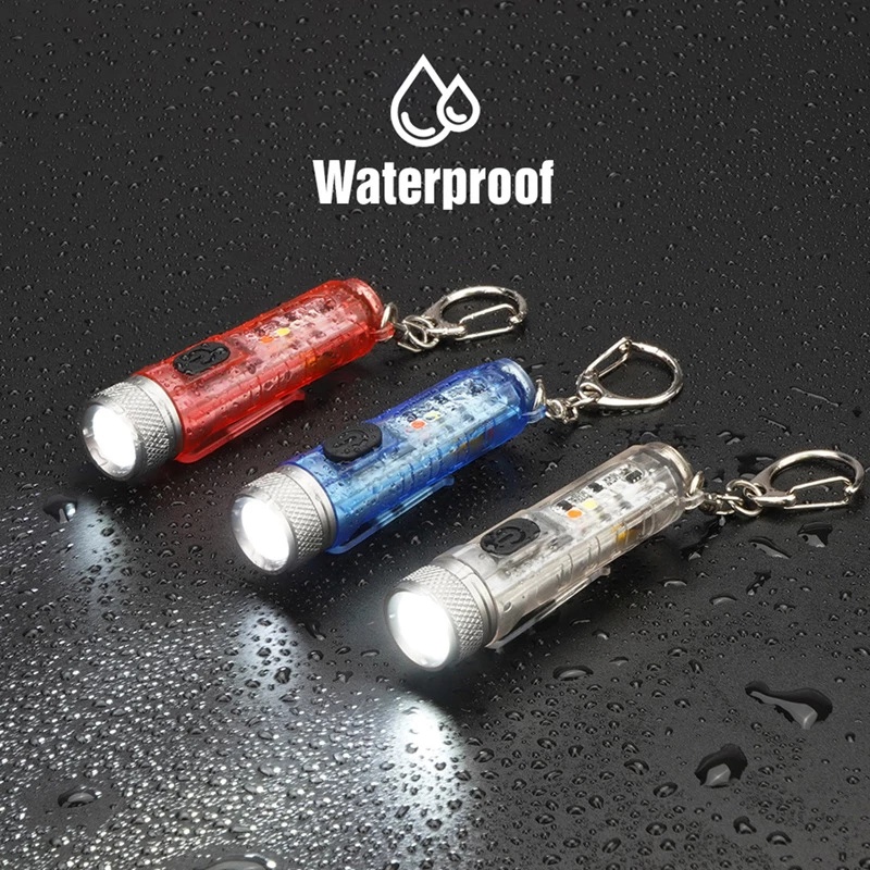 Gantungan Kunci Lampu Senter Mini 7 Mode Rechargeable Warna Merah / Biru / Hijau / Transparan Untuk Darurat