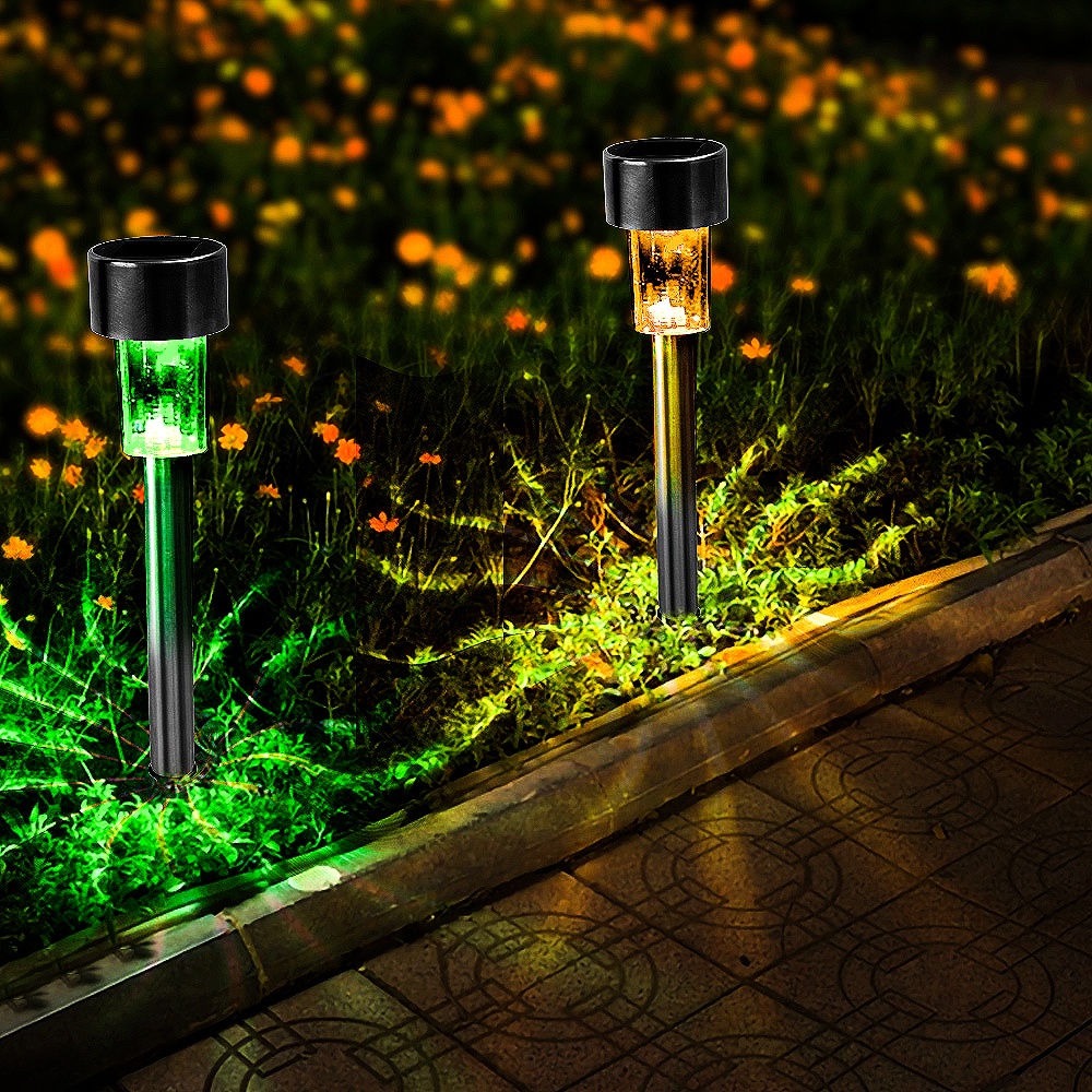 2/10pcs Cahaya Warm White Ground Lamp Tahan Air Stainless Steel Tabung Lampu LED Untuk Jalan Setapak Rumput Taman Jalan Warna-Warni Outdoor Tenaga Surya Lanskap Pencahayaan Dekorasi