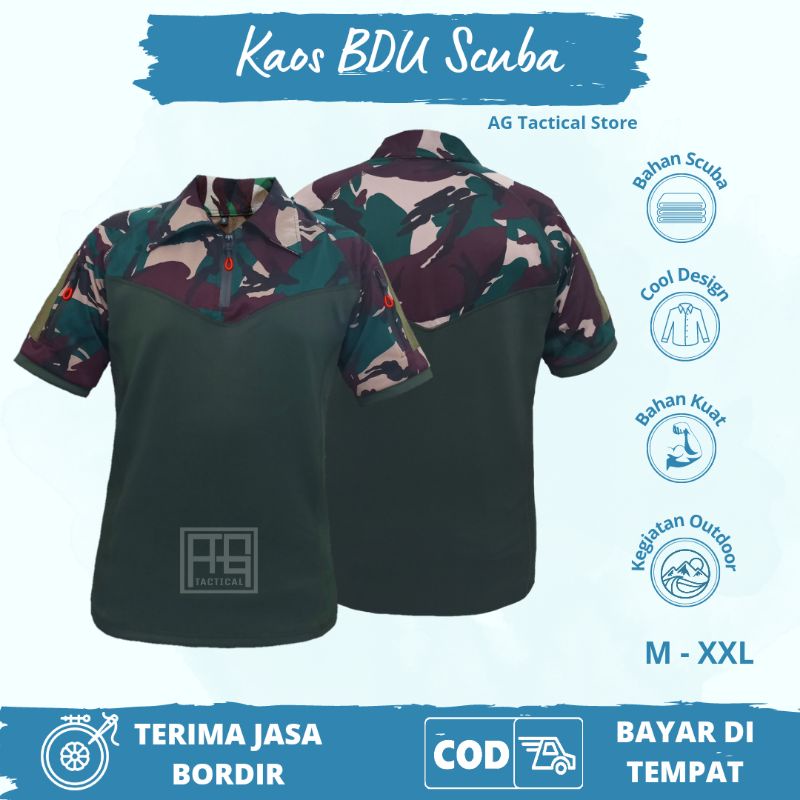 Kaos BDU V pendek bahan Scuba / Kaos Loreng / Kaos Santai