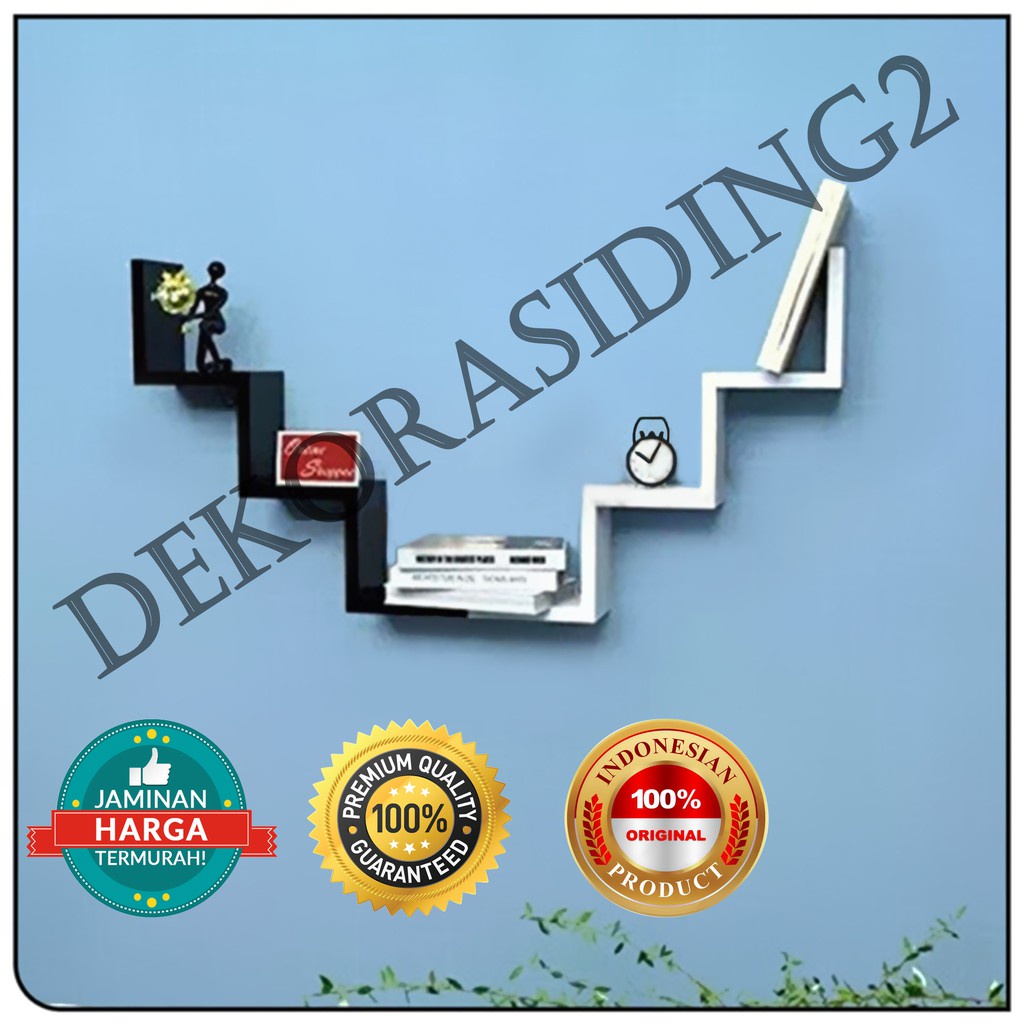 rak ambalan dinding minimalis zig zag - AD07 / hiasan dekorasi dinding / rak buku gantung self float