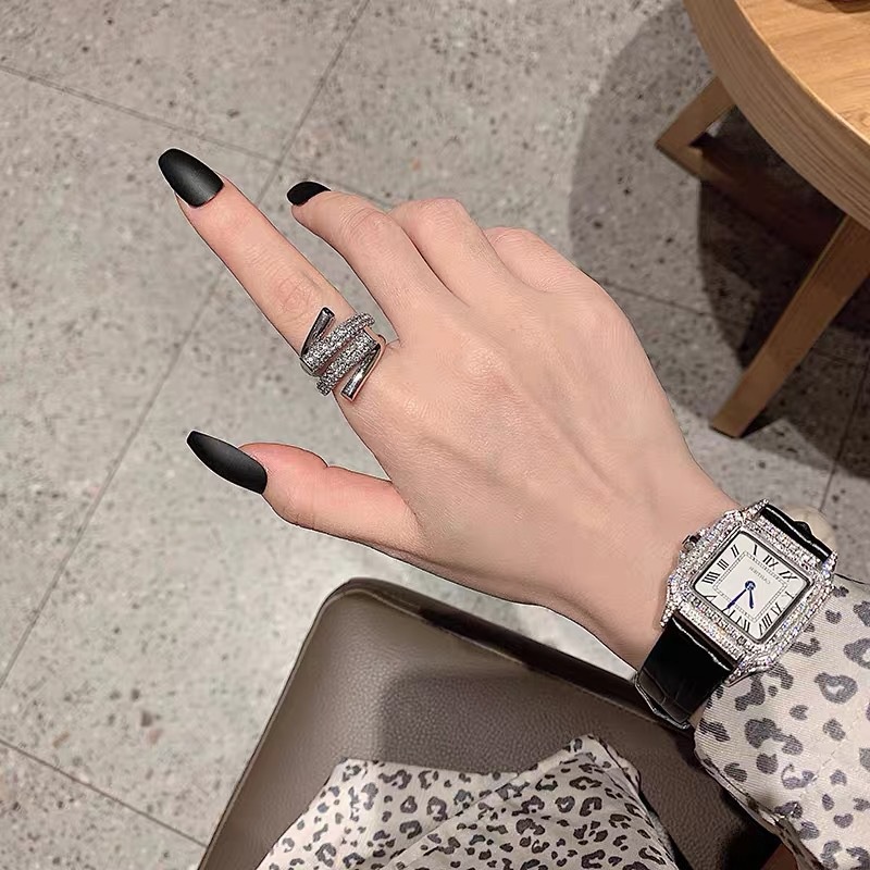 Cincin Model Terbuka Desain Asimetris Gaya Korea Untuk Wanita