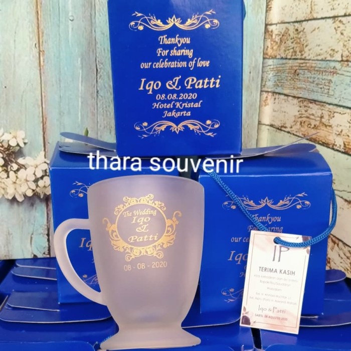 SOUVENIR GELAS PERNIKAHAN GELAS PIALA DOF KEMAS BOX CUSTOM