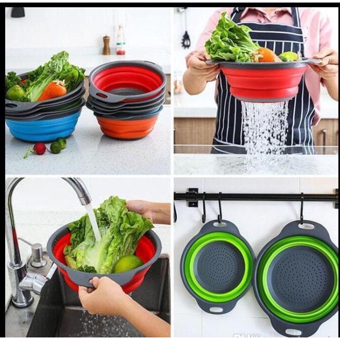 Serbagrosirmurah Baskom Lipat Silikon Keranjang Silicone Tempat Cuci Peniris Beras Buah Sayuran Keranjang Serbaguna Baskom Lipat Bulat Tempat Cuci Peniris Keranjang Sayur Silicone Baskom Multifungsi