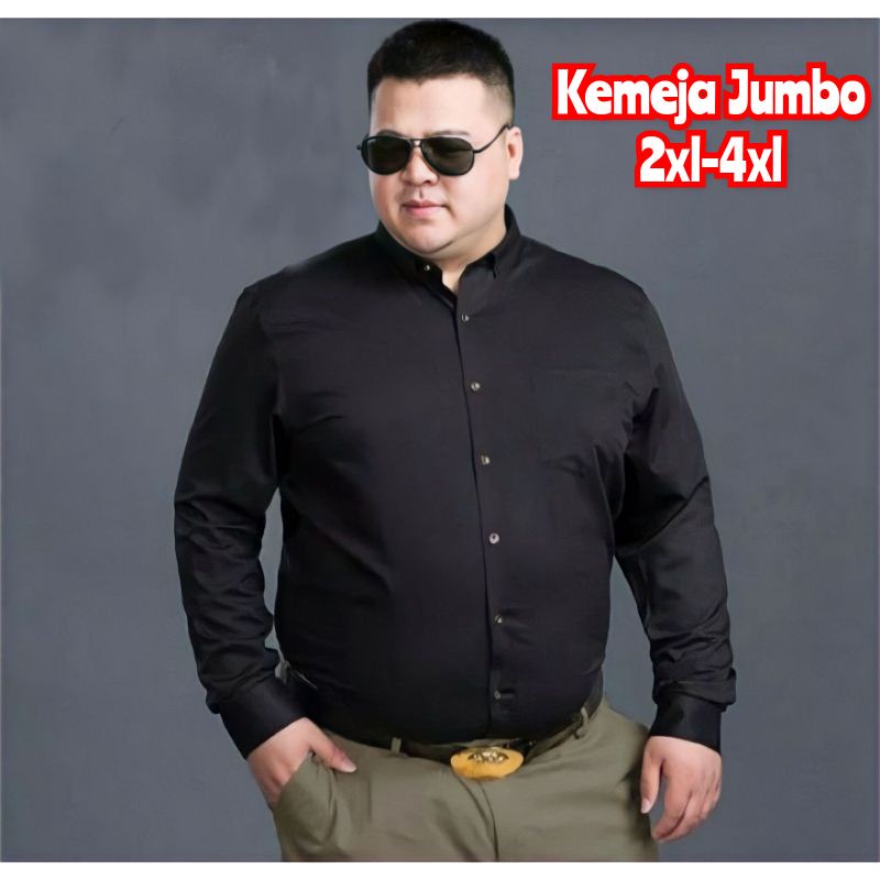 Kemeja Hitam Jumbo Big Size Lengan Panjang XXL XXXL XXXXL