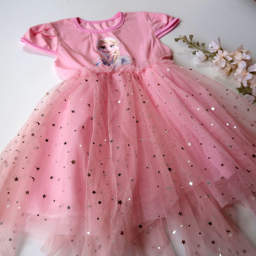 Dress Frozen ZigZag Spark Anak Perempuan 5 Tahun