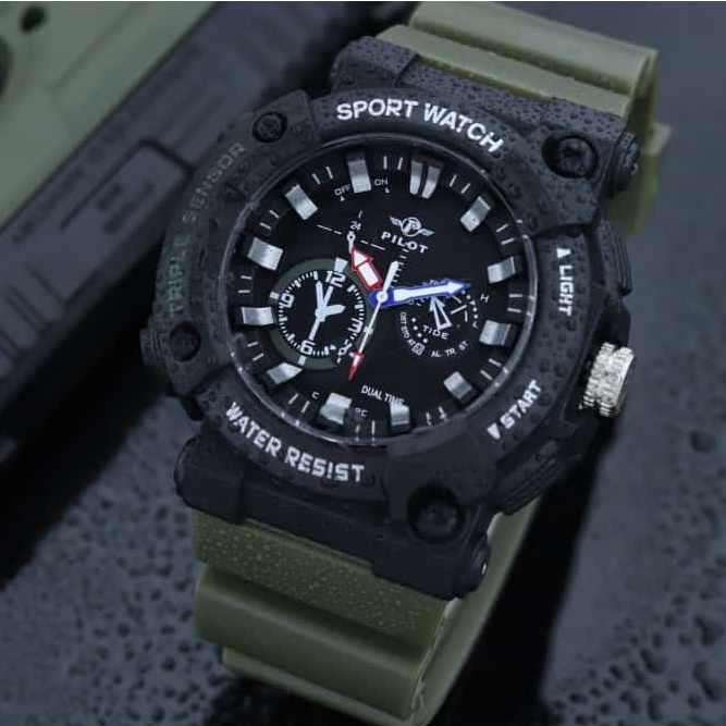 Jam tangan Sport Pria PILOT ORIGINAL P9000 Strap Karet Anti Air