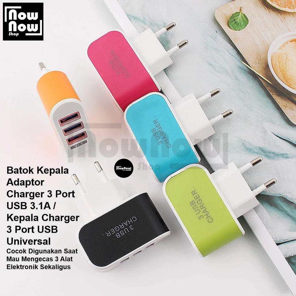 Batok Kepala Adaptor Charger 3 Port USB 3.1A Kepala Charger 3 USB / Adaptor Batok 3 OUTPUT / COLOKAN CHARGER UNIVERSAL 3 in 1 / Cas USB 3 Colokan Kabel / Triple USB Port Wall Charger