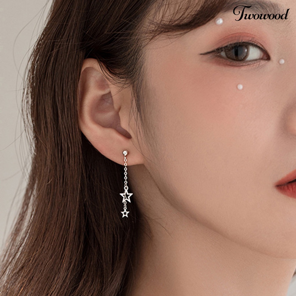 1 Pasang Anting Juntai Bentuk Bintang Asimetris Warna Solid