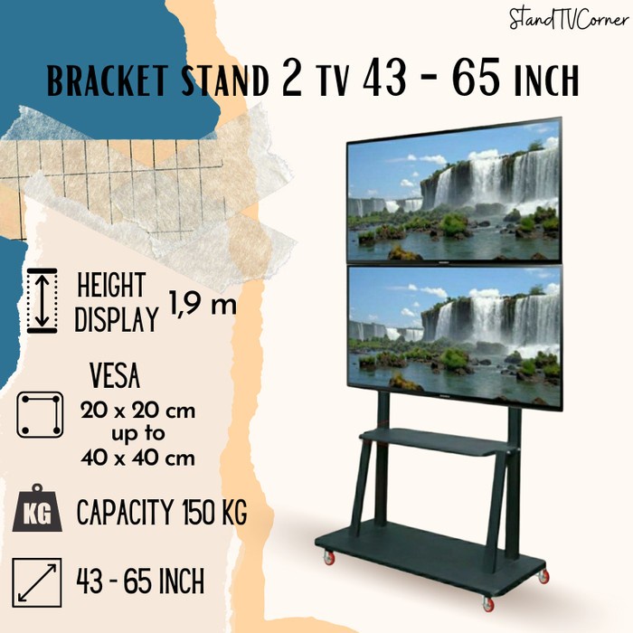 BRACKET STAND TV 2 Layar 43 49 50 55 60 65 inch ATAS BAWAH