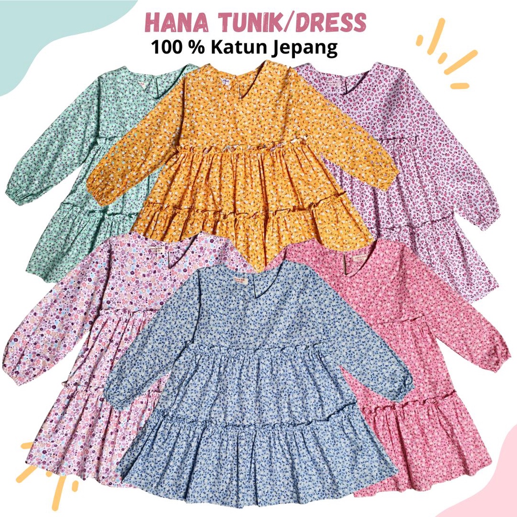 Dress Anak Perempuan / Tunik Anak / Midi Dress Anak HANA 3-8 Tahun