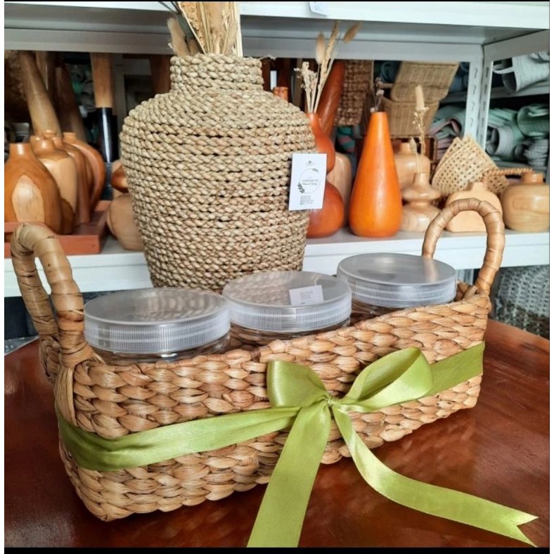 Keranjang Anyaman Toples/ Tempat Bumbu Dapur Eceng Gondok J04