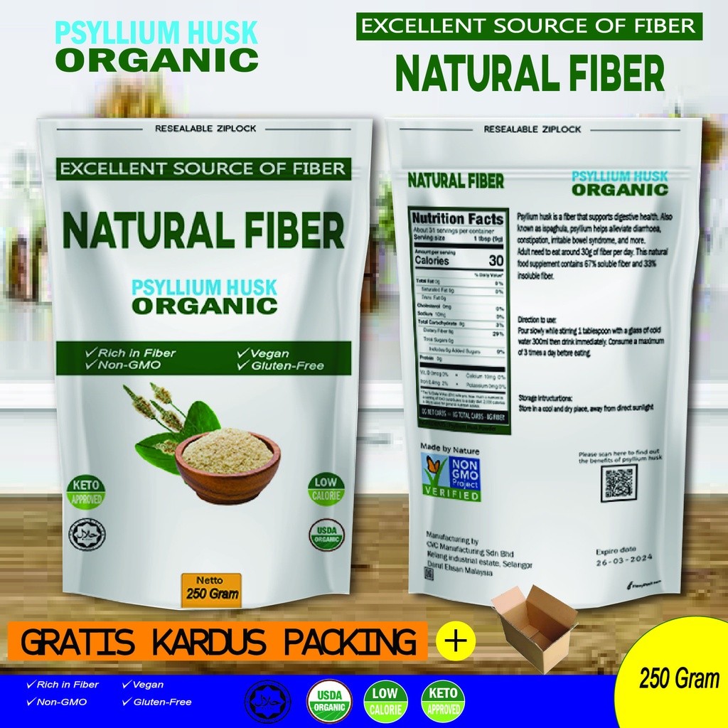 

PSYLLIUM HUSK NATURAL FIBER 250GRAM TAWAR HALUS
