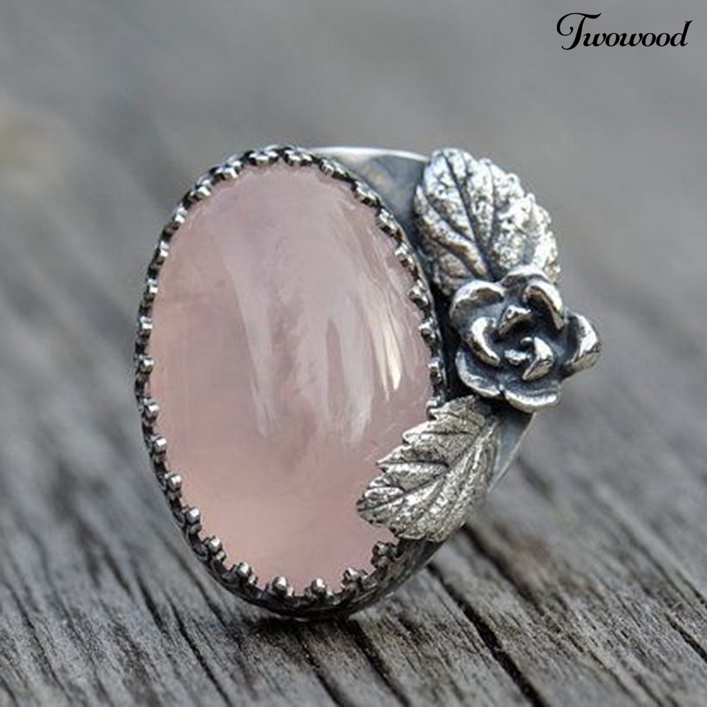 Cincin Bentuk Daun Bunga Aksen Berlian Imitasi Gaya Vintage Untuk Wanita