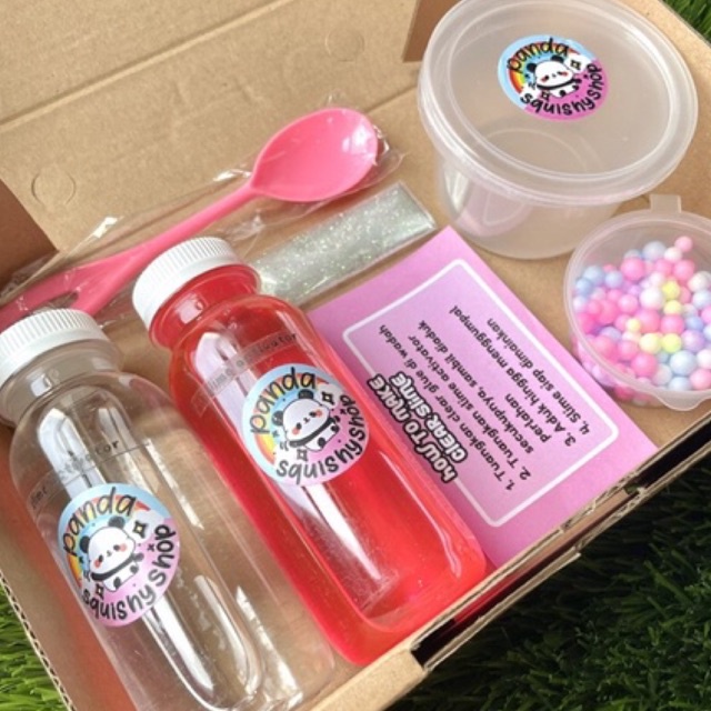 SLIME KIT MURMER by pandasquishyshop clear slime kit warna warni rainbow clear glitter floam slime activator tutorial slime/ hampers natal/Christmas hampers/Christmas gift/hadiah natal/kado natal