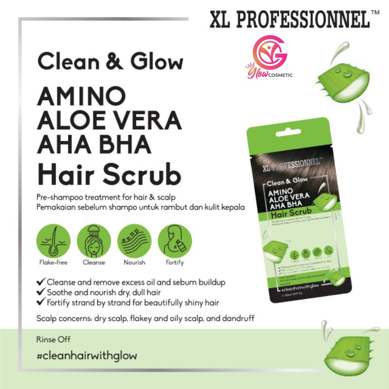 XL PROFESSIONNEL CLEAN &amp; GLOW AMINO ALOE VERA AHA BHA HAIR SCRUB - 30ml SACHET