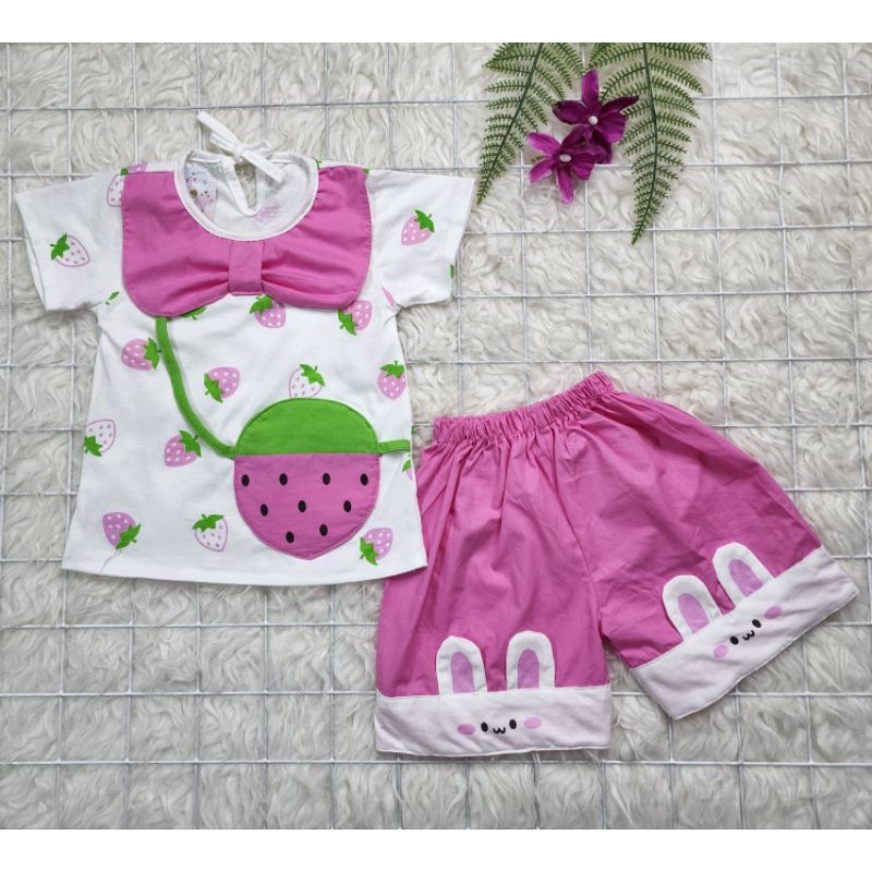 Baju bayi perempuan Setelan celana strawberry