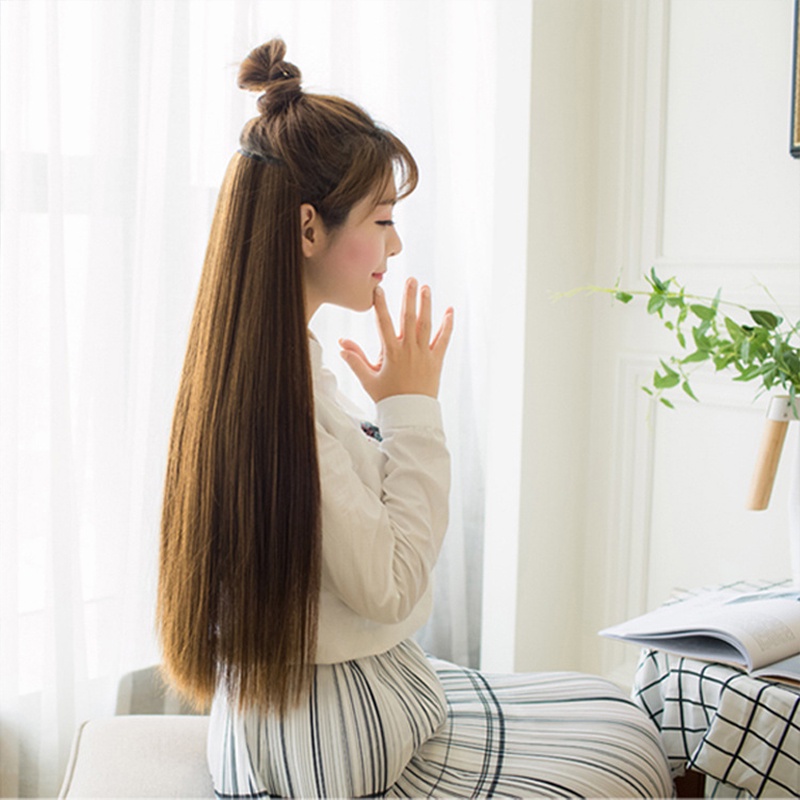 COD❤️Wig Rambut Wanita Ikat Hair Extension Hairclip Korea lima klip rambut lurus panjang potongan wig serat kimia potongan