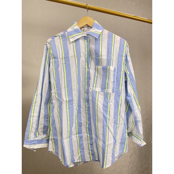 Kemeja Atasan Blouse Garis Biru Putih Wanita Import Bangkok