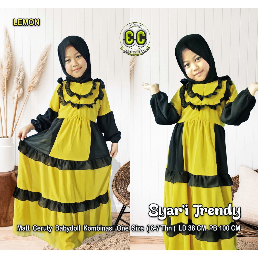 SYARI TRENDY GAMIS CERUTY BABYDOLL LEMON KOMBINASI ONE SIZE UNTUK ANAK PEREMPUAN USIA 6-7 THN ADEM B