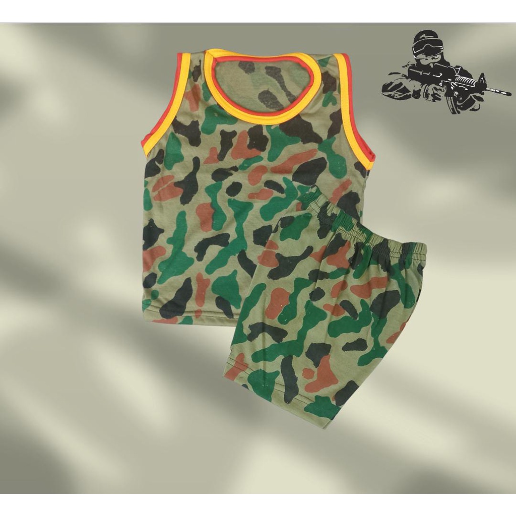Setelan Baju kutung ARMY / Setelan Singlet Baju Anak Tentara Abri Usia 6 hinggal 18 Bulan