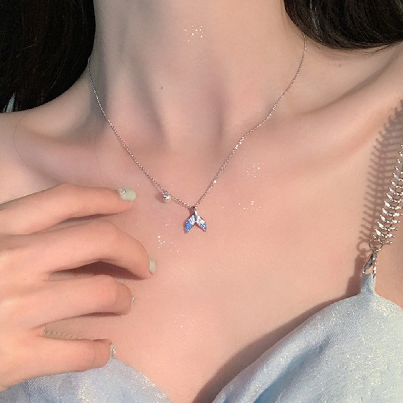 Kalung Rantai Liontin Ekor Mermaid Bahan Alloy Hias Mutiaraberlian Imitasi Untuk Wanita