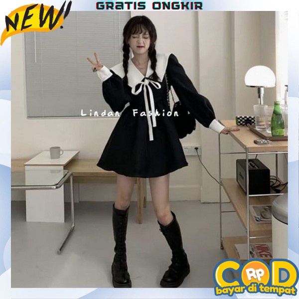 Mini Dreas Cantik Bsju Drees Selutut Dress Wanita Kondangan Imlek Polos Cewek Dres Natal Kekinian Ga