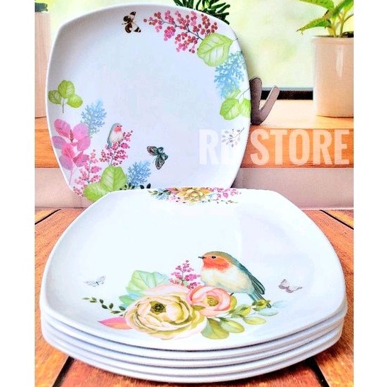 promo 6.pcs piring kotak saji ceper prasmanan melamine motif