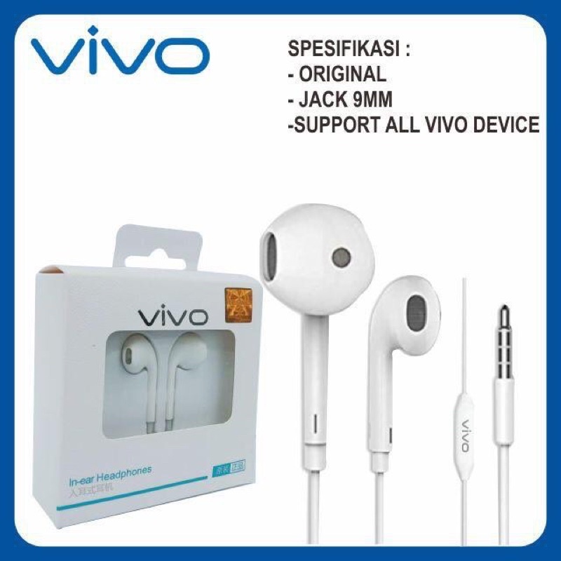 Headset earphone handsfree VIVO Original 100% kualitas Bass support 3d/5d/8d audio