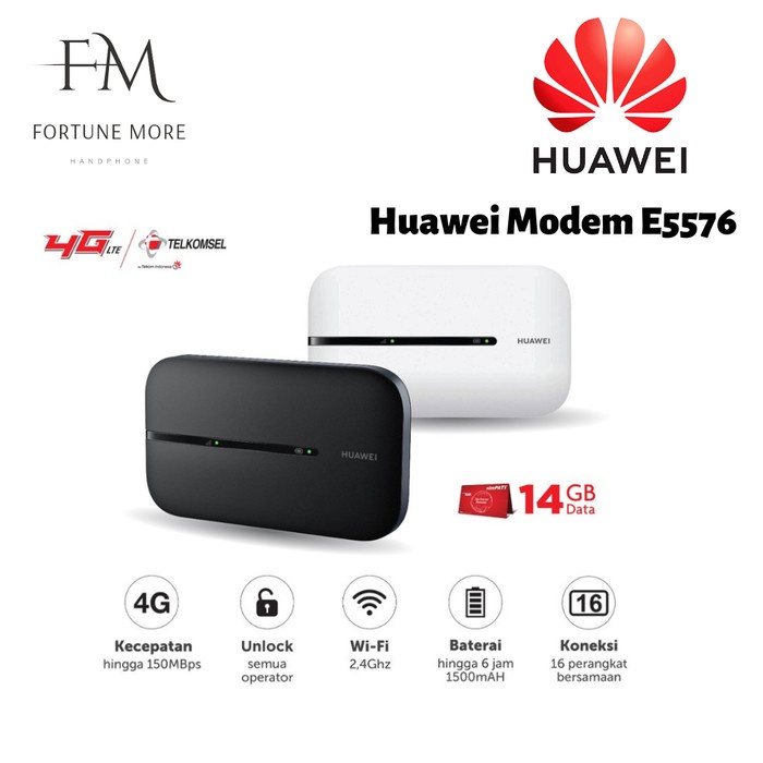 Mifi Router Modem Wifi 4G Huawei E5576 Telkomsel Unlock Free 14Gb