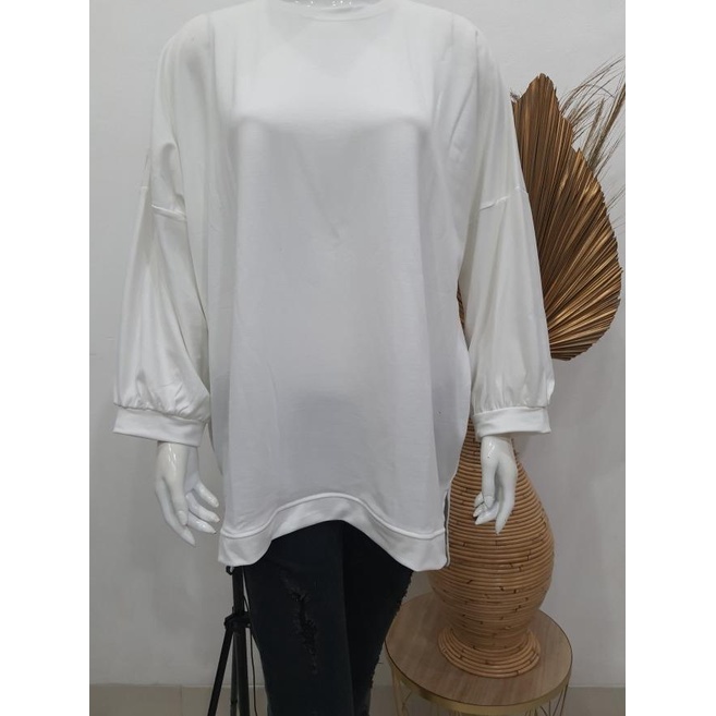 ATASAN BLOUSE BATWING JUMBO BIGSIZE OVERSIZE BABYTERRY SPANDEX - 1795 - Putih, 3L