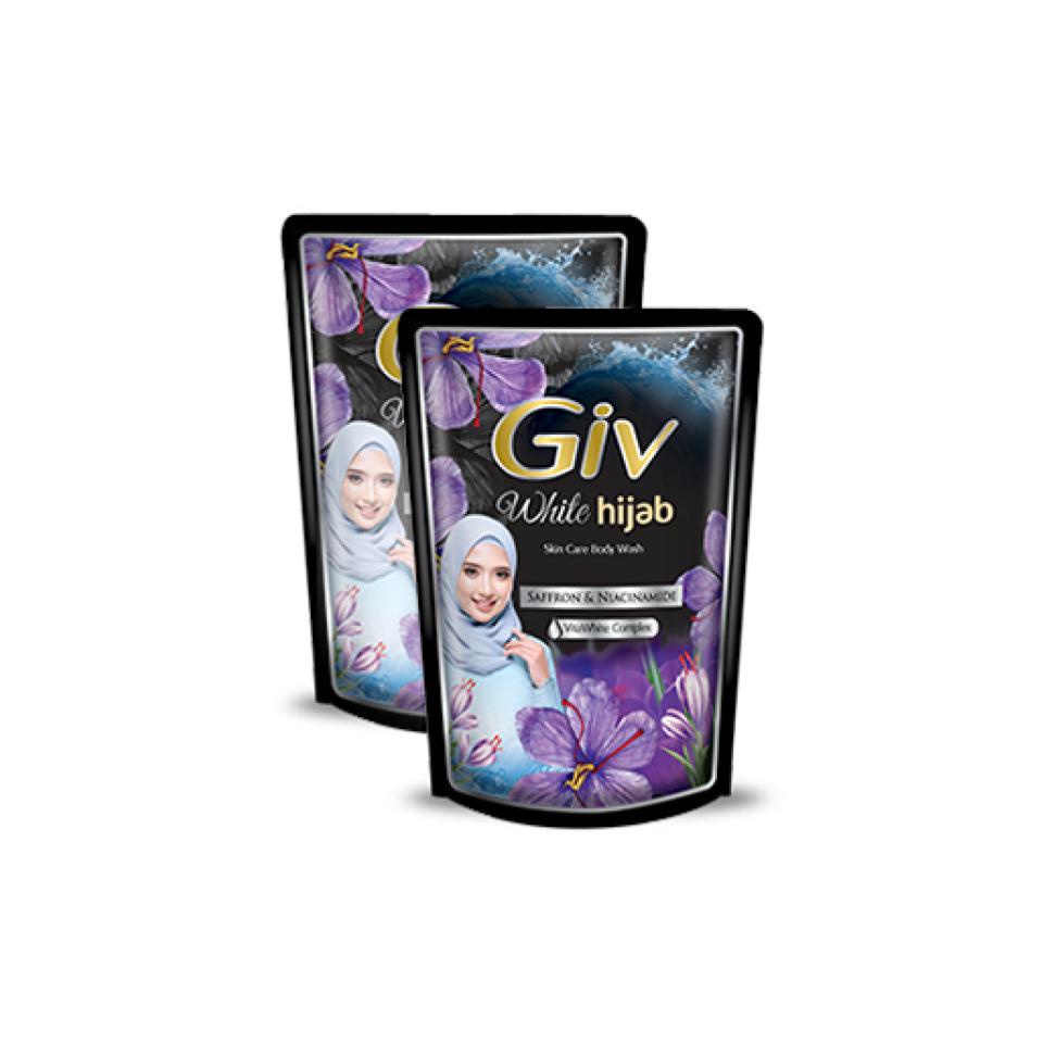 Giv White Hijab Sabun Mandi Cair Saffron & Niacinamide Pouch 400 ml x2 - Gambar 3