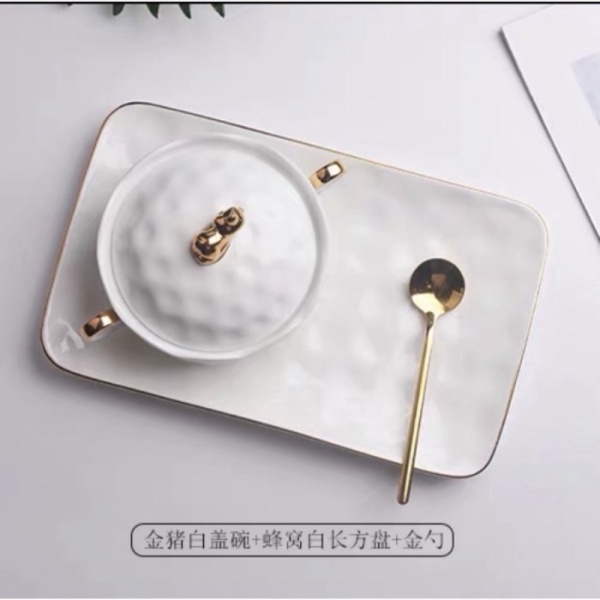 

Promo Dessert Bowl Set with Tray Ceramic / Mangkuk Set Dessert Keramik Mewah - Putih Murah