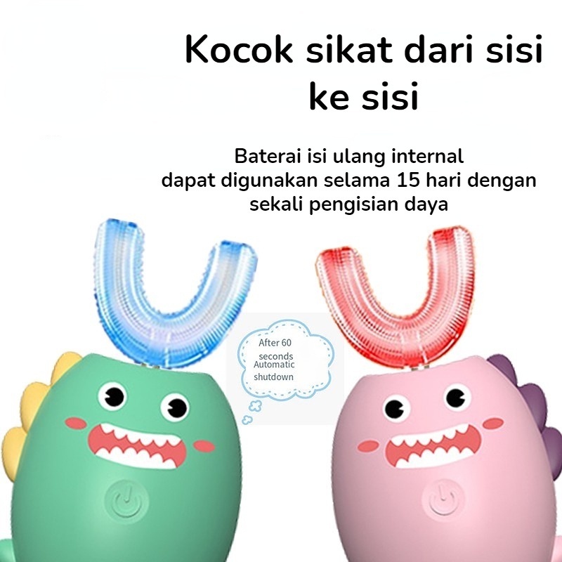 Sikat Gigi Anak Elektrik Berbentuk U 360° Sikat Gigi Bayi Dino Lucu Usia 2-12 Tahun Kering Udara Otomatis   Anak Elektrik Berbentuk U 360° Kering Udara Otomatis Sikat Gigi Bayi Dino Lucu Usia 2-7 Tahun