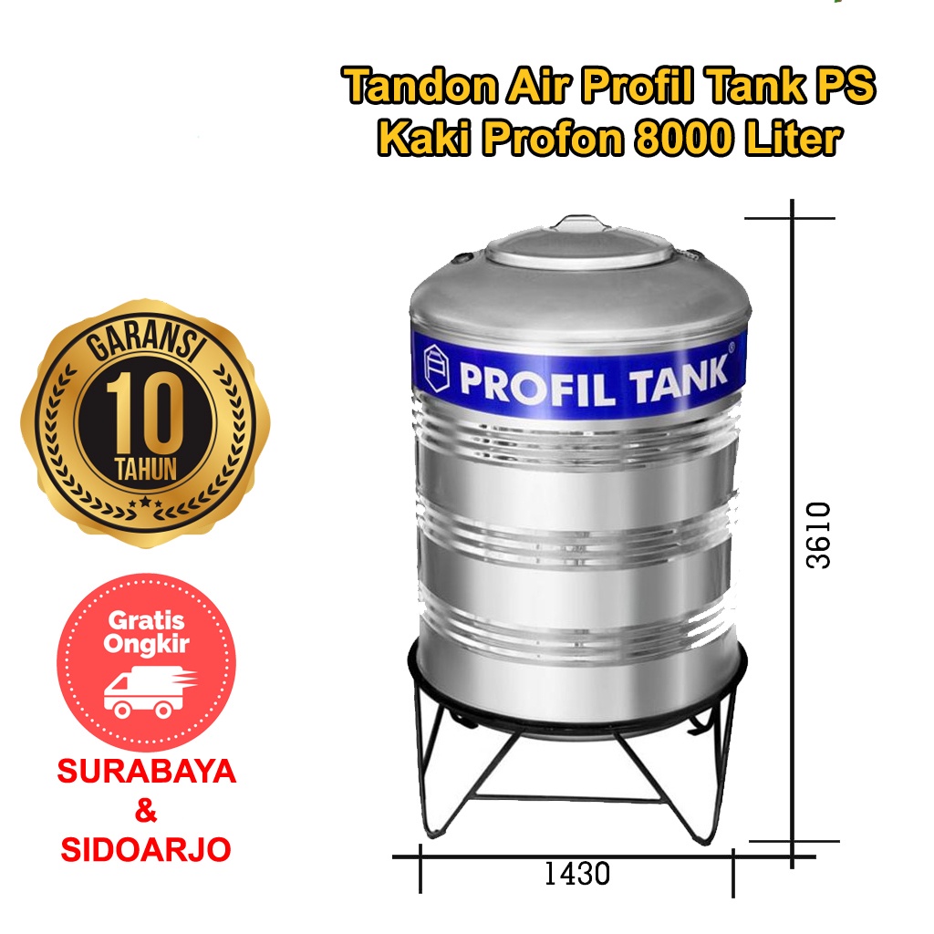 Tandon Air Profil Tank Stainless 8000  Dengan Kaki