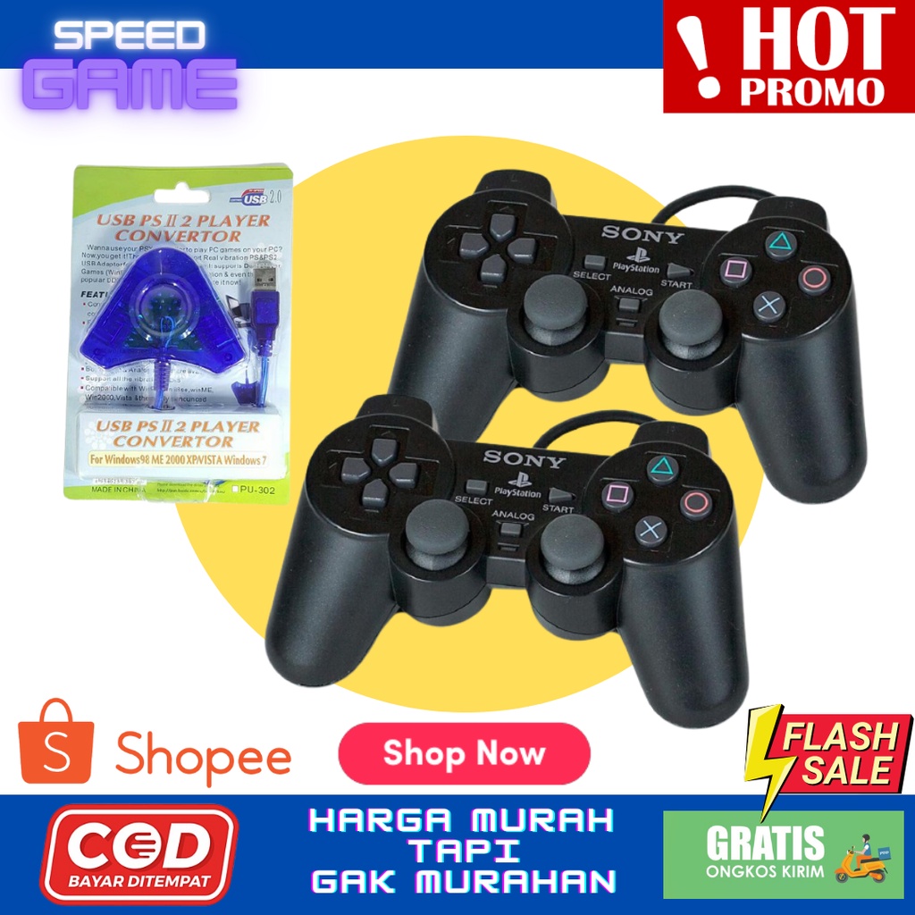 GAMEPAD JOYSTICK STIK STICK PC LAPTOP PS2 PS3 TW MEREK ELITE HITAM + USB CONVERTER DOUBLE