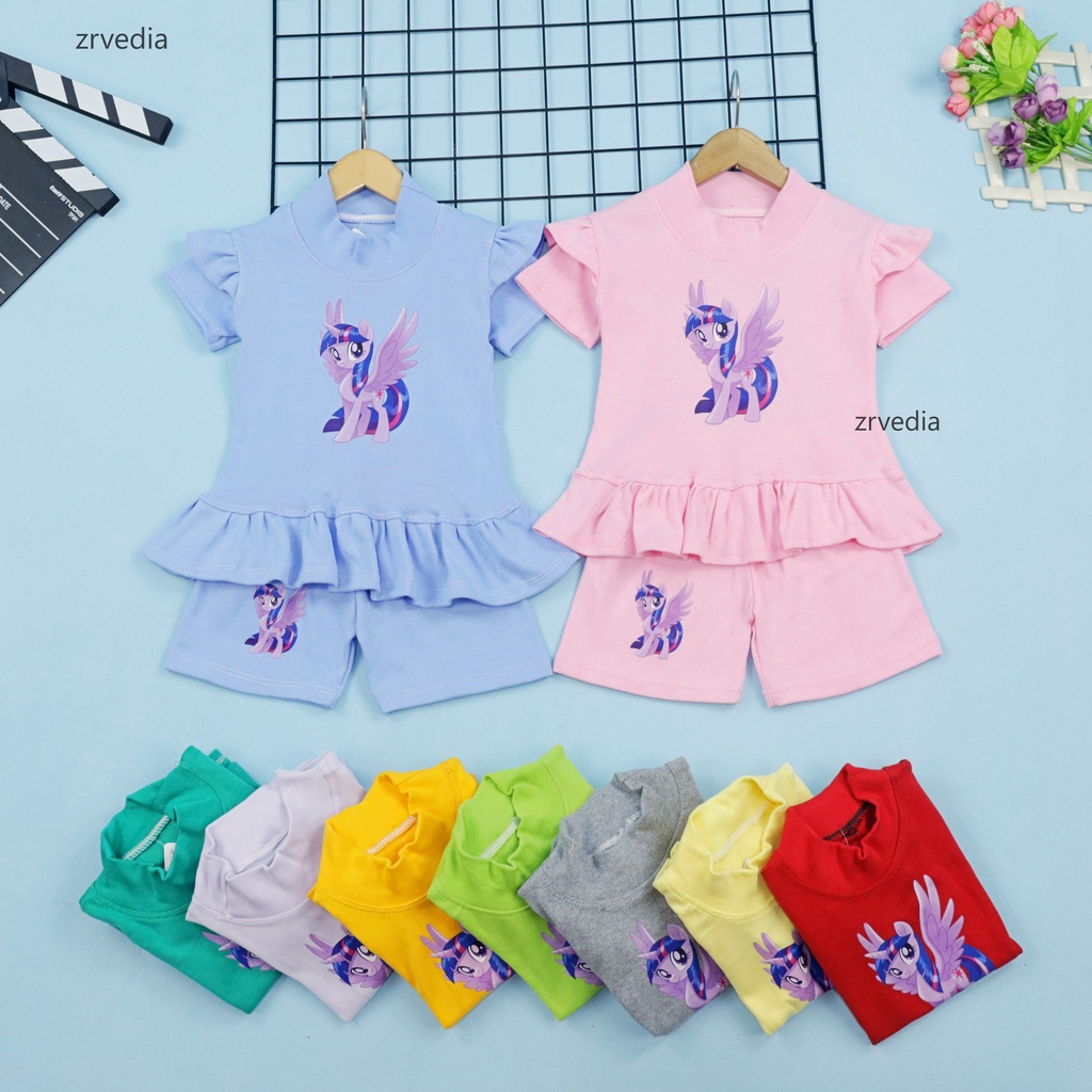 Set Kinan Bayi 1-2 Tahun /  6-24 Bulan Setelan Bayi Karakter IMPORT Celana Pendek Perempuan Polos Baju Tidur Kiosbalitaaprillia