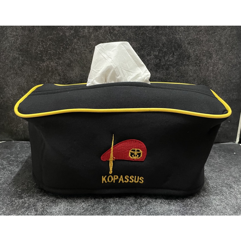 Kotak Tissue Kopassus (Hitam) - Tempat Tissue Mobil - Tissue Box Kopassus Baret