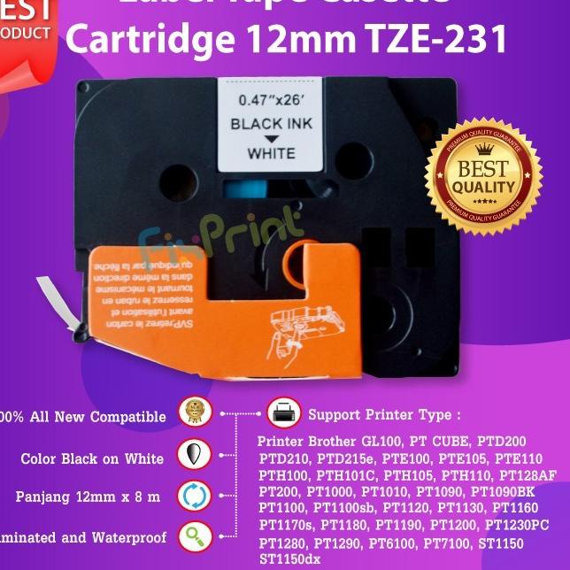 TZE-231 Label Tape 12MM Black On White TZe231 Printer Casette