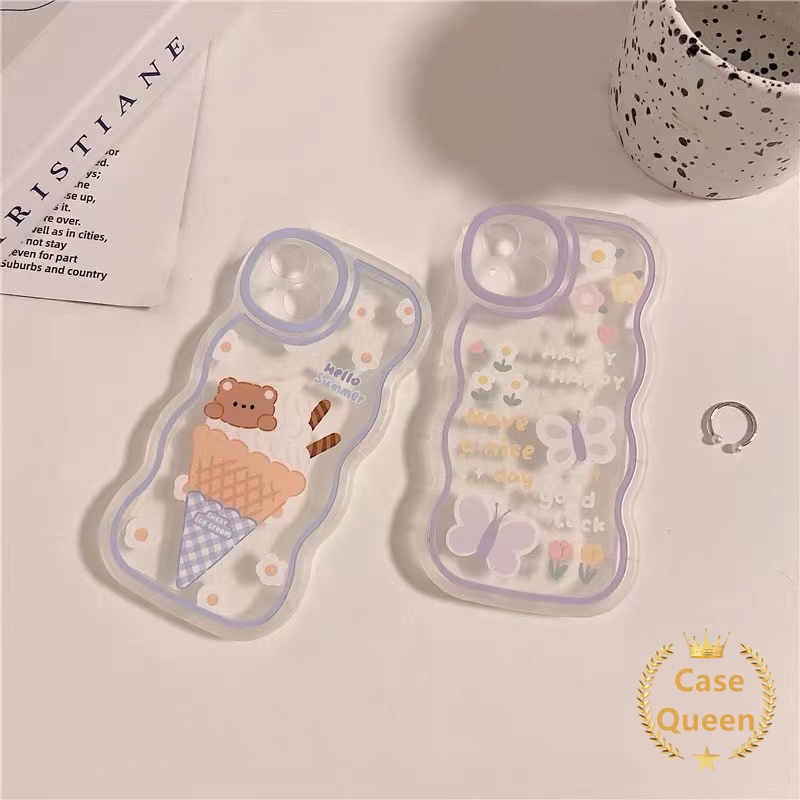 Kartun Es Krim Soft Case OPPO A17 A16 A54 A95 A96 A77s A52 A16s A17K A57 A74 A55 A7 A15 A16K A12 A1k A72 A5 A9 A53 A76 A3s A15s A5s Reno8 7 6 A12E Sarung Kupu Beruang Lucu