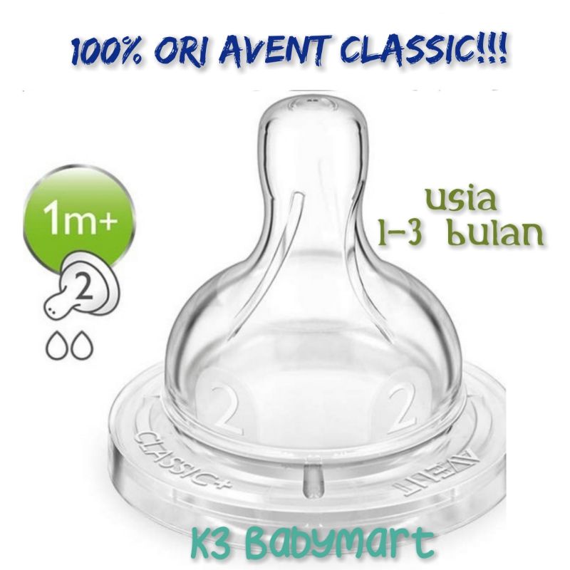 Nipple teat dot Avent Classic+ 0m+ 1m+ size 1 2 dot bayi newborn classic plus ecer original avent