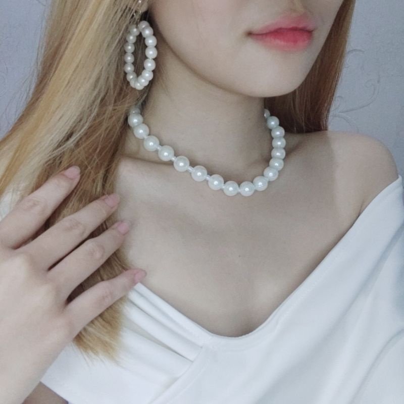 Veronica Pearl Hoops Stud Earrings Circle Anting Lingkaran Mutiara Tusuk Bulat Korean Style Gaya Korea