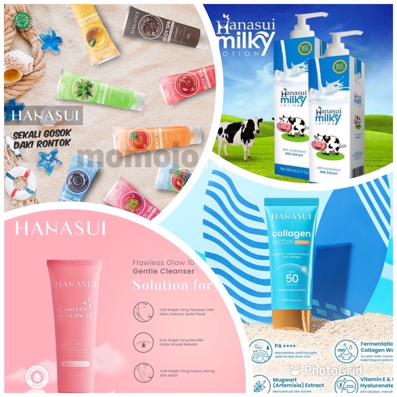 HANASUI Skincare Skin Care | Body Spa Exfoliating Gel | Milky Lotion | Colagen Water Sunscreen | Gentle Cleanser