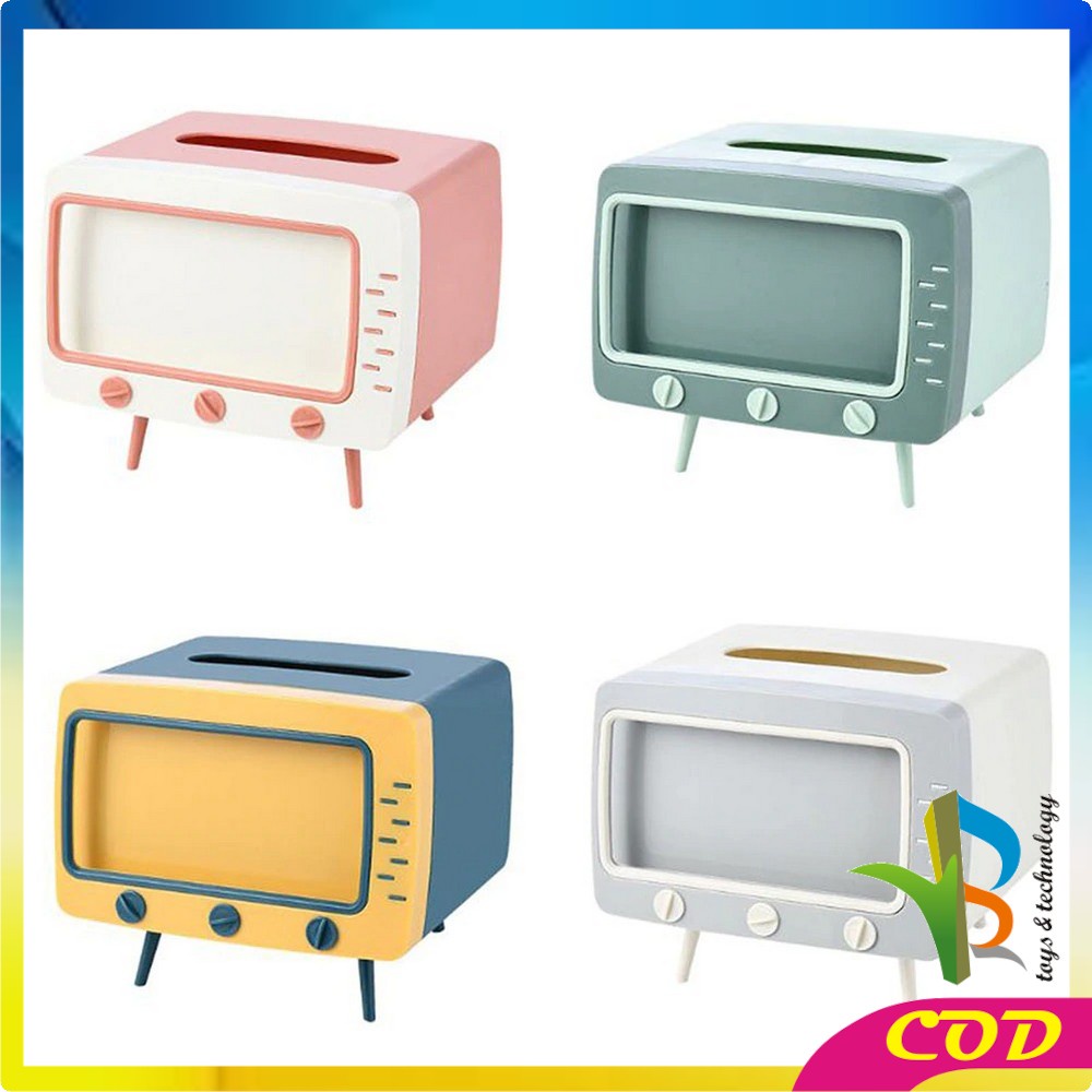 RB-C105 Kotak Tissue Box Organizer Bentuk TV Tempat Tisu + Stand Phone Holder / Home Office Décor