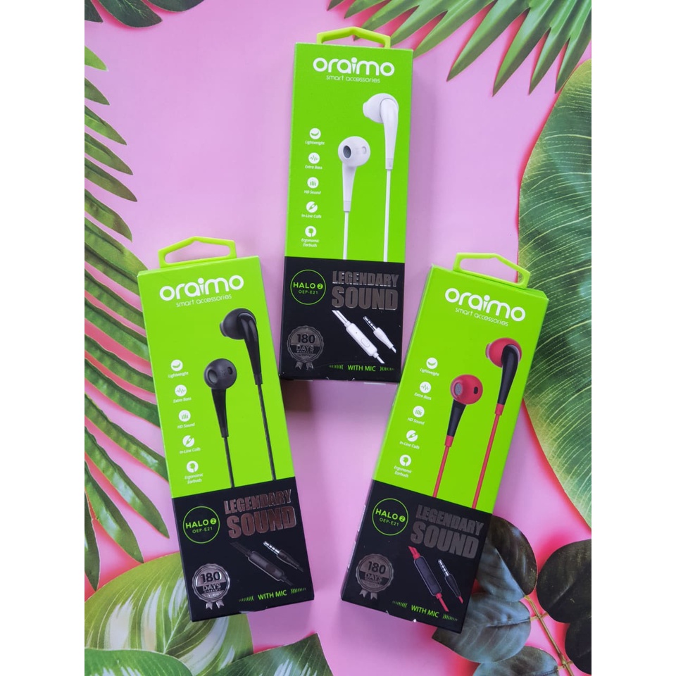 Oraimo Headset / In-Ear Earphone / Handsfree dengan Mic Universal 3.5mm OEP-E21N Black & Red