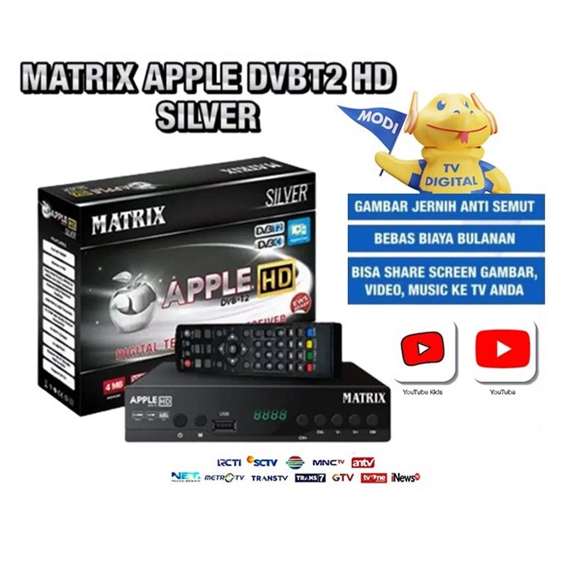 Set Top Box DVb T2 Digital MATRIX APPLE HD SILVER STB MATRIX SETEL BOX SET TOP BOX MATRIX